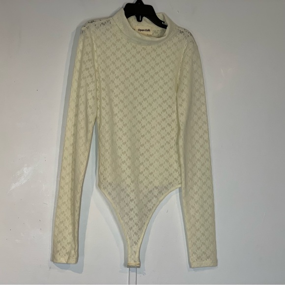 OPEN EDIT Long Sleeve Lace Bodysuit in Ivory - Picture 2 of 12